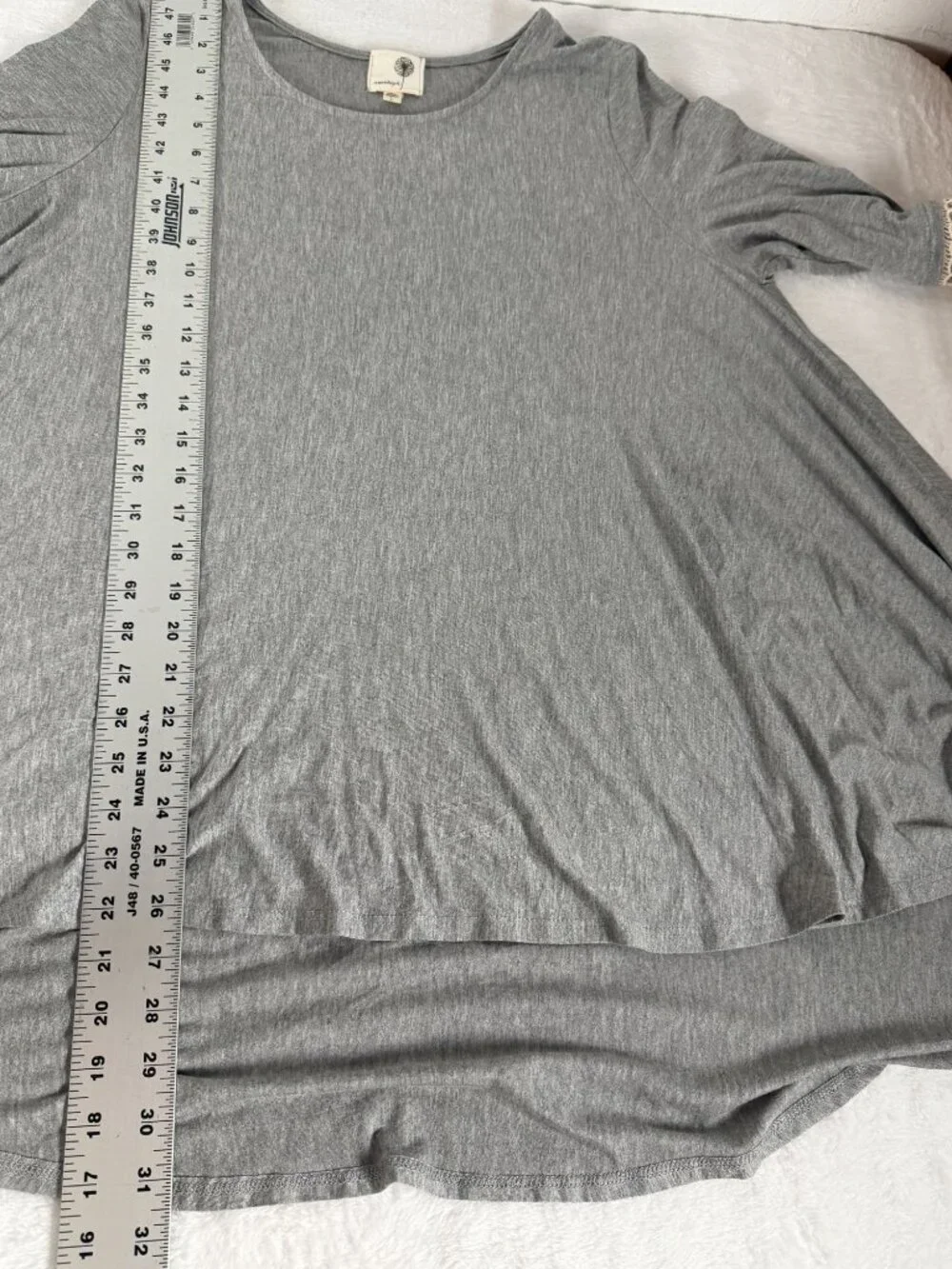 Everleigh Top Womens Large Gray Knit Tunic Lace Trim 3/4 Sleeve Hi Low Swing - Picture 8 of 8